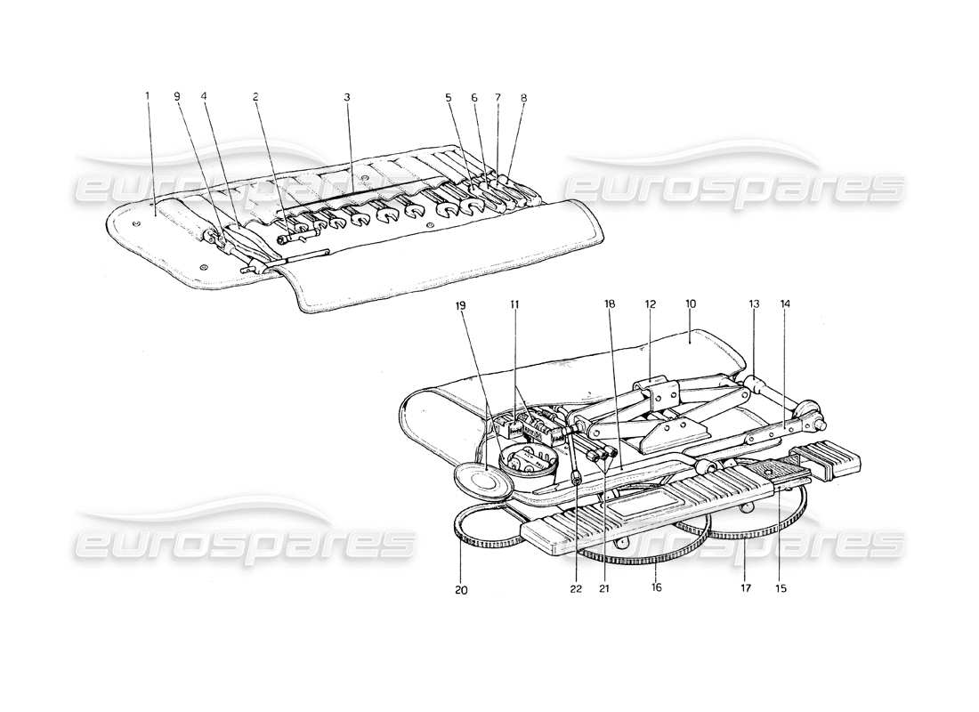 ferrari 308 gt4 dino (1979) diagrama de piezas del kit de herramientas