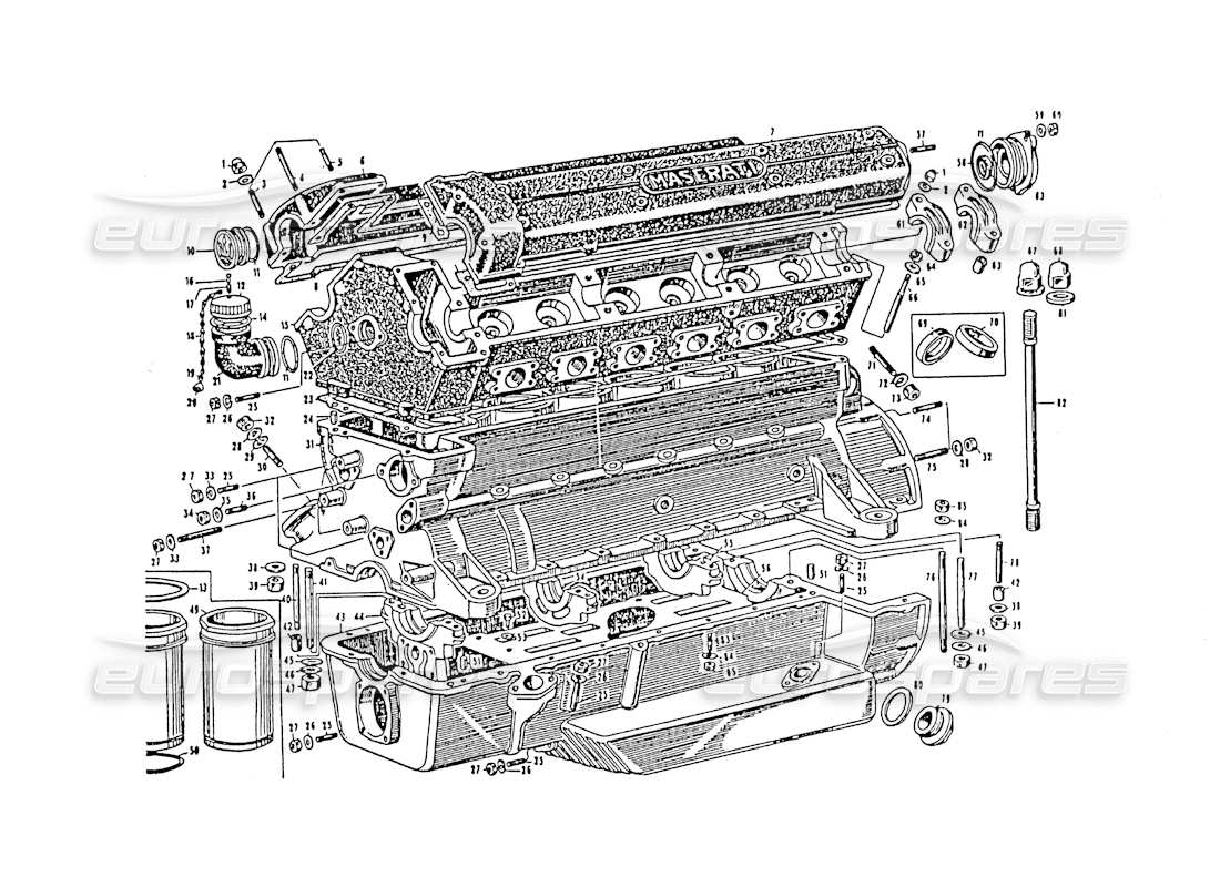 maserati 3500 gt carcasa del motor diagrama de piezas