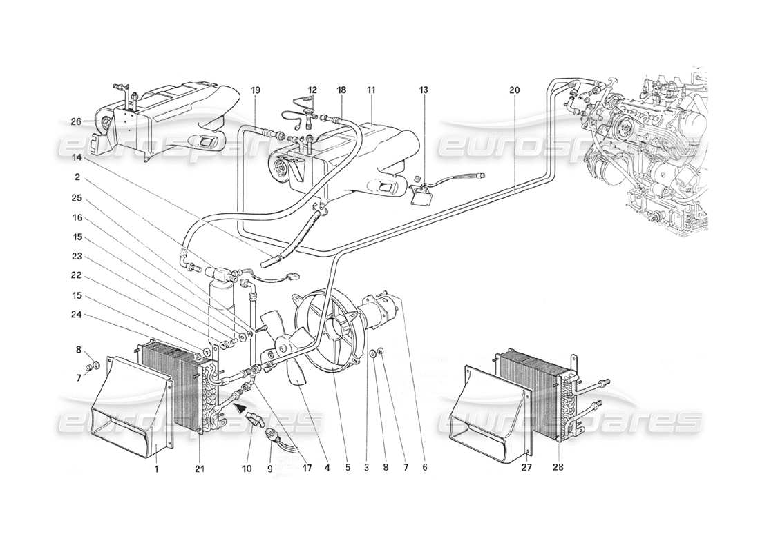 ferrari 208 turbo (1989) sistema de aire acondicionado diagrama de piezas
