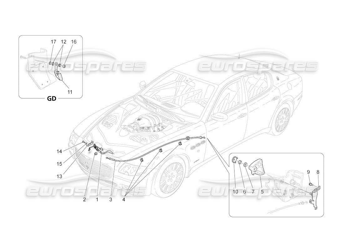 maserati qtp. (2011) 4.7 auto diagrama de piezas del botón de apertura de la tapa frontal