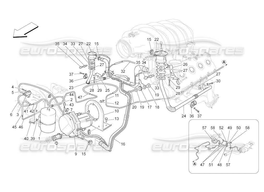 maserati qtp. (2011) 4.7 auto diagrama de piezas del sistema de aire adicional