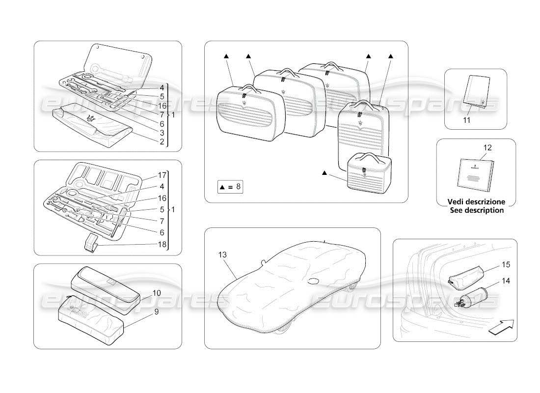 maserati qtp. (2011) 4.7 auto accesorios suministrados diagrama de piezas