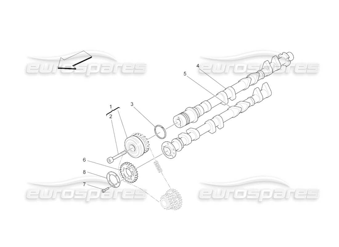 maserati grancabrio (2010) 4.7 diagrama de piezas de los árboles de levas de la culata del cilindro derecho