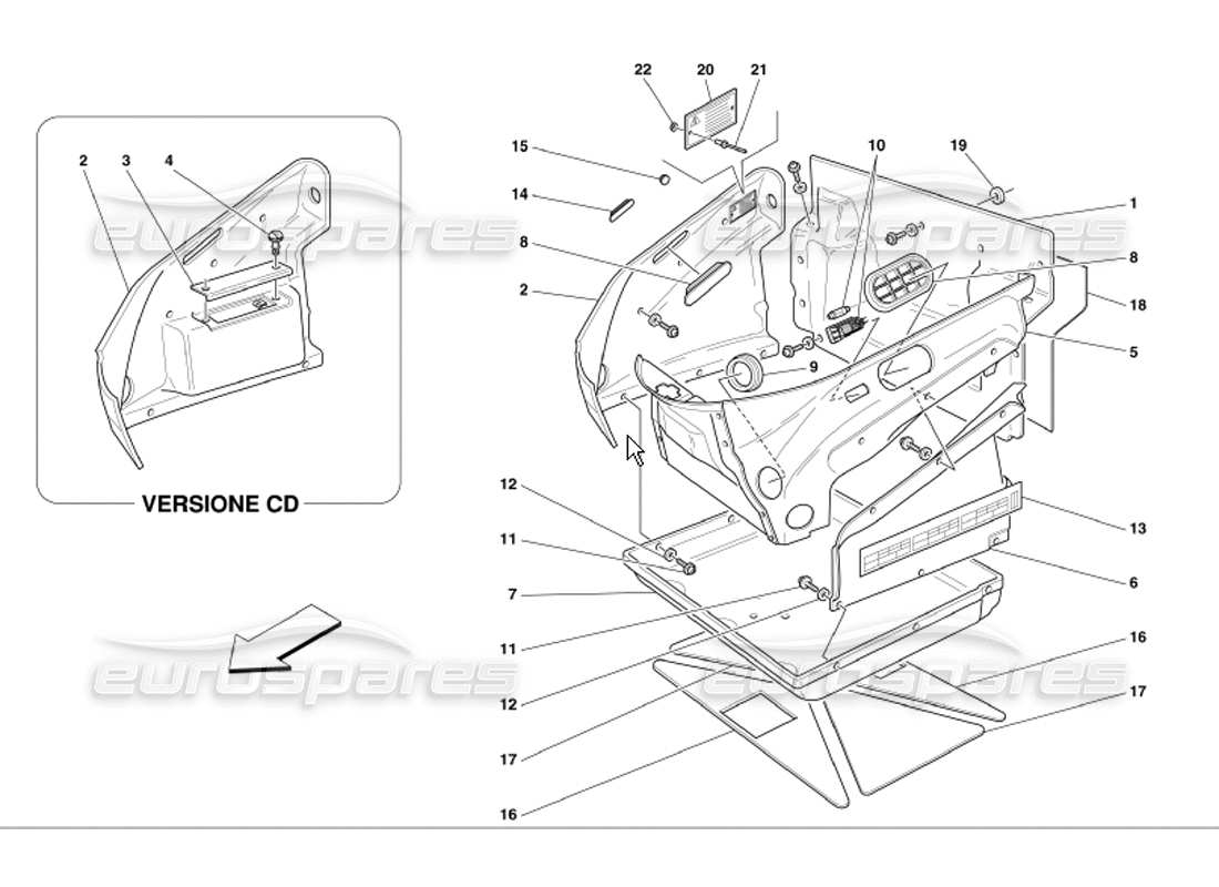 ferrari 360 modena adornos del compartimento delantero diagrama de piezas