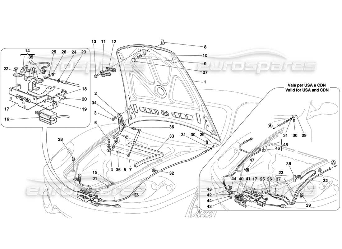 ferrari 360 challenge stradale capó delantero y dispositivo de apertura diagrama de piezas