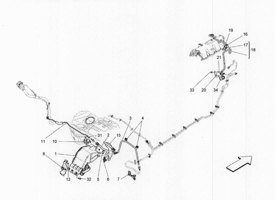 maserati qtp. v6 3.0 bt 410bhp 2wd 2017 diagrama de piezas del sistema de recirculación de vapores de combustible