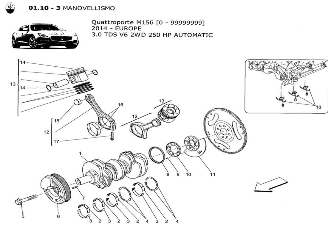 maserati qtp. v6 3.0 tds 250bhp 2014 diagrama de piezas del mecanismo de manivela