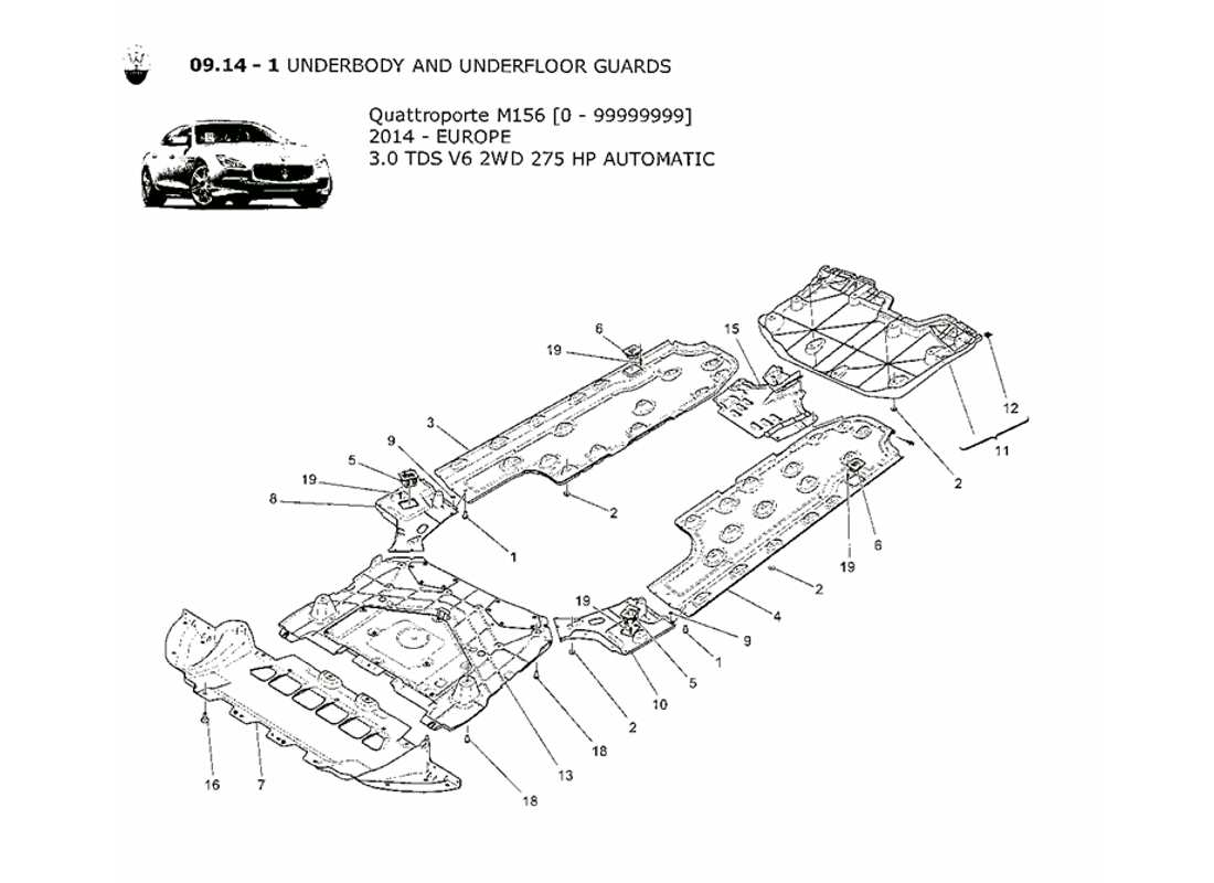 maserati qtp. v6 3.0 tds 275bhp 2014 diagrama de piezas de protectores de bajos y pisos