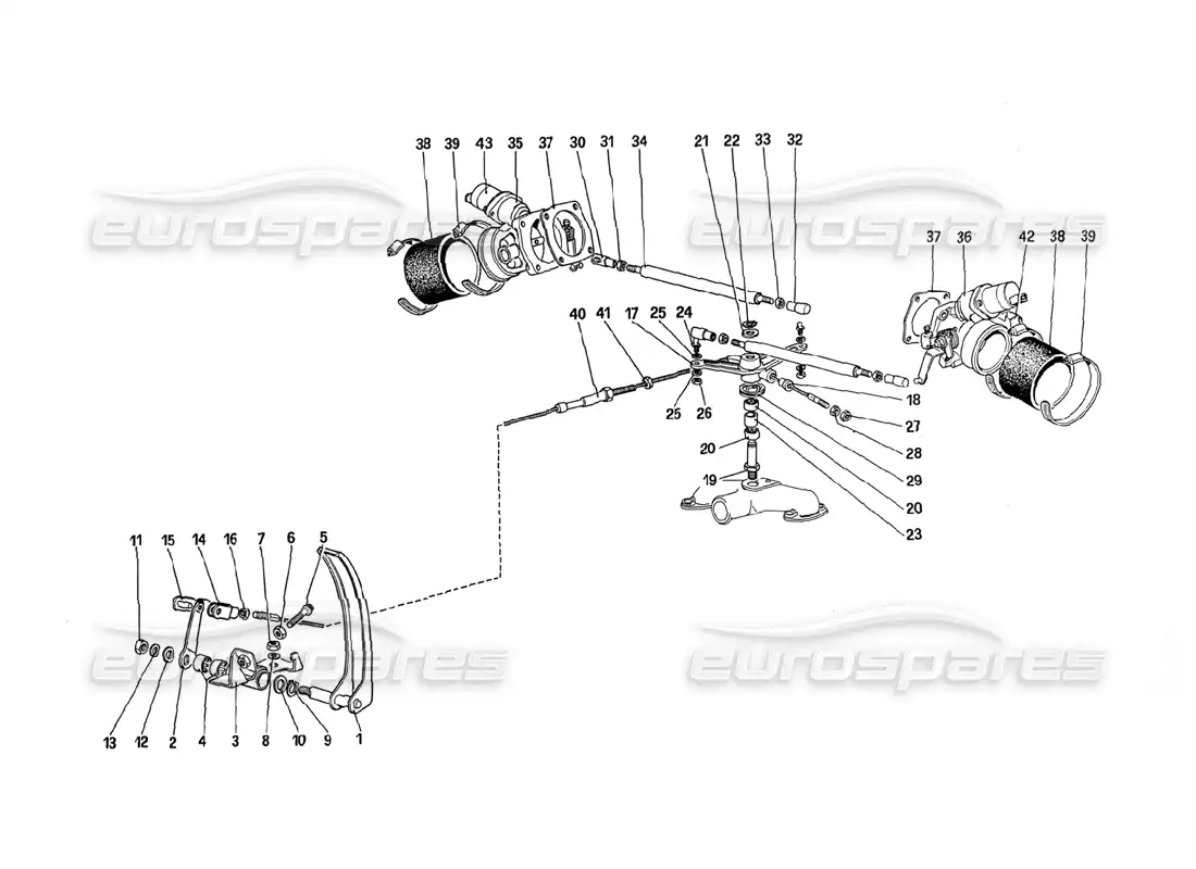 ferrari 288 gto cuerpos de mariposa y control del acelerador diagrama de piezas