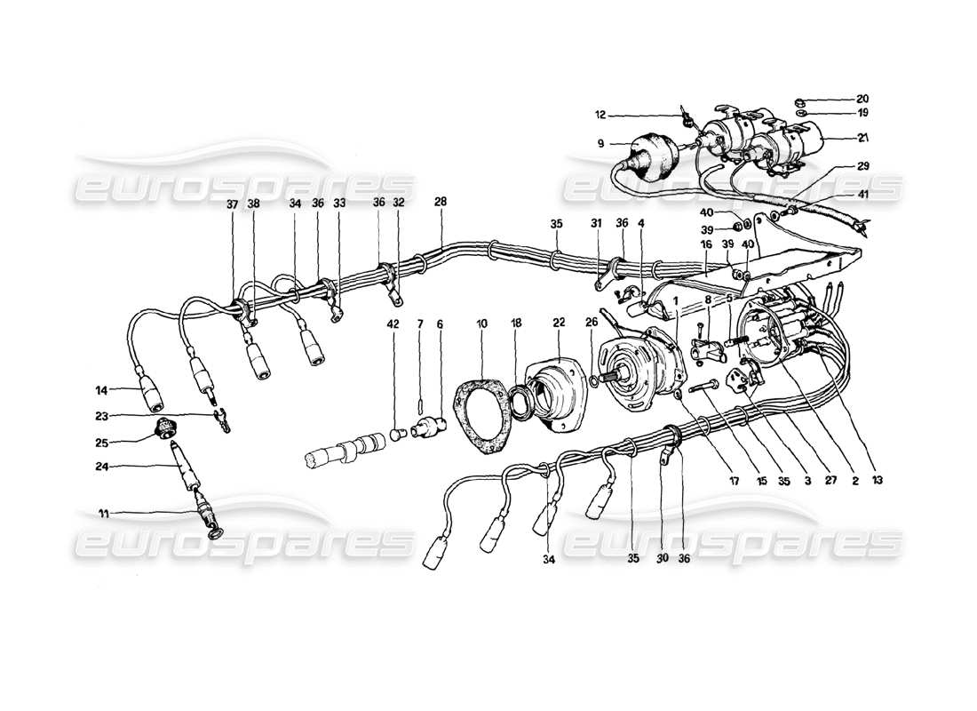ferrari 308 gtb (1980) diagrama de piezas de encendido del motor