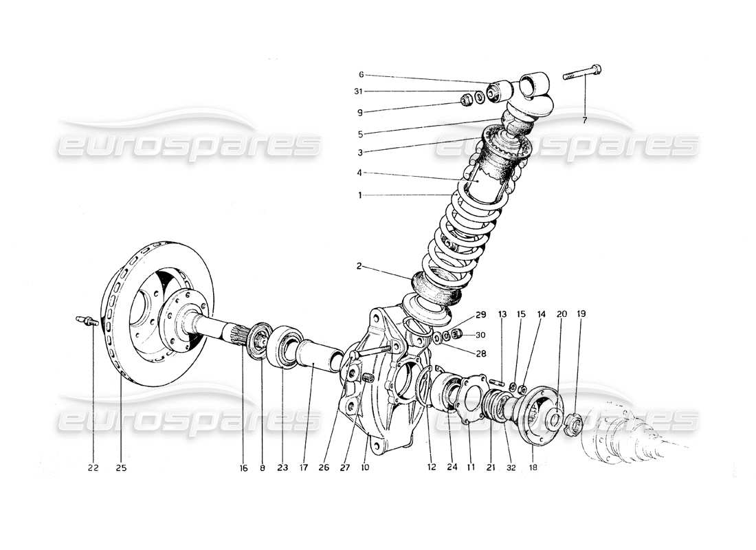 ferrari 308 gt4 dino (1979) suspensión trasera - diagrama de piezas de horquillas