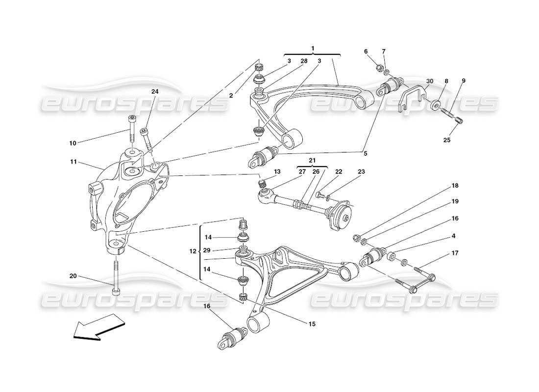 ferrari 430 challenge (2006) suspensión trasera - diagrama de piezas de horquillas