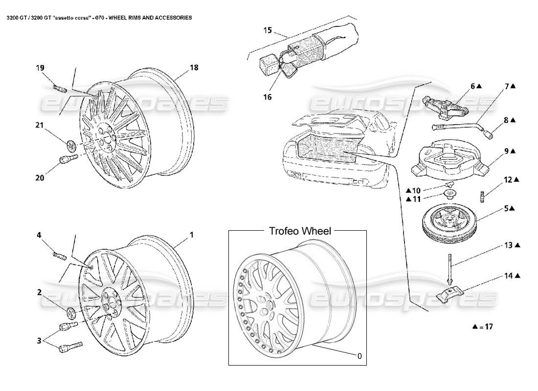maserati 3200 gt/gta/assetto corsa diagrama de piezas de ruedas y accesorios