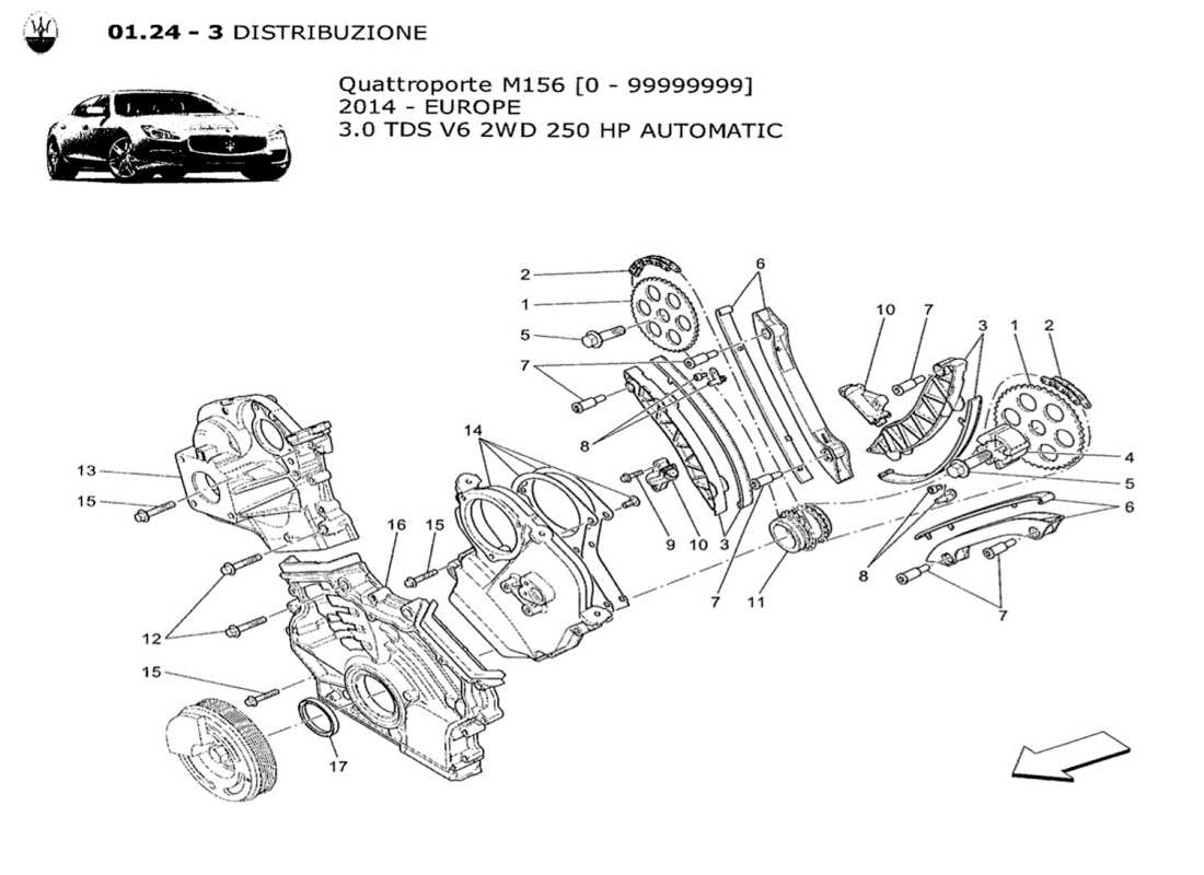 maserati qtp. v6 3.0 tds 250bhp 2014 diagrama de piezas de sincronización