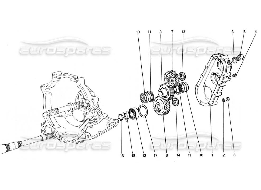 ferrari 308 gtb (1976) transmisión de caja de cambios diagrama de piezas
