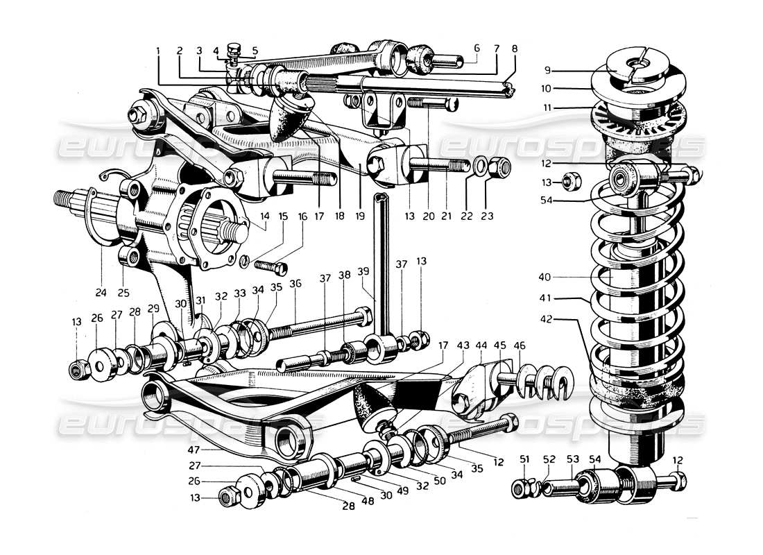 ferrari 275 gtb/gts 2 cam diagrama de piezas de la suspensión trasera