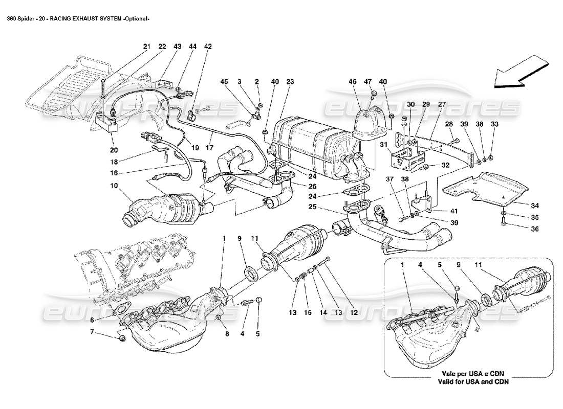 ferrari 360 spider diagrama de piezas del sistema de escape de carreras