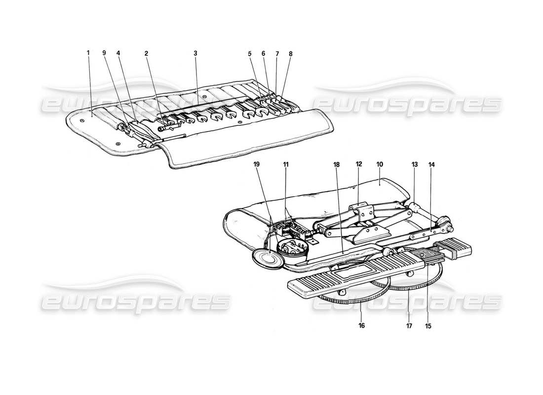 ferrari 308 (1981) gtbi/gtsi diagrama de piezas del kit de herramientas