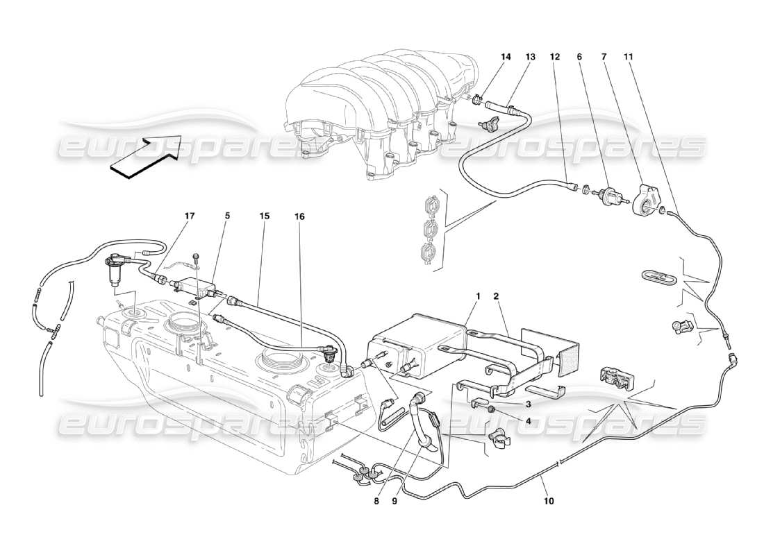 maserati qtp. (2003) 4.2 diagrama de piezas del sistema de reciclaje de vapores de combustible