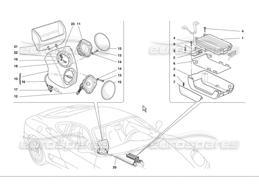 ferrari 360 modena diagrama de piezas del sistema amplificador de radio