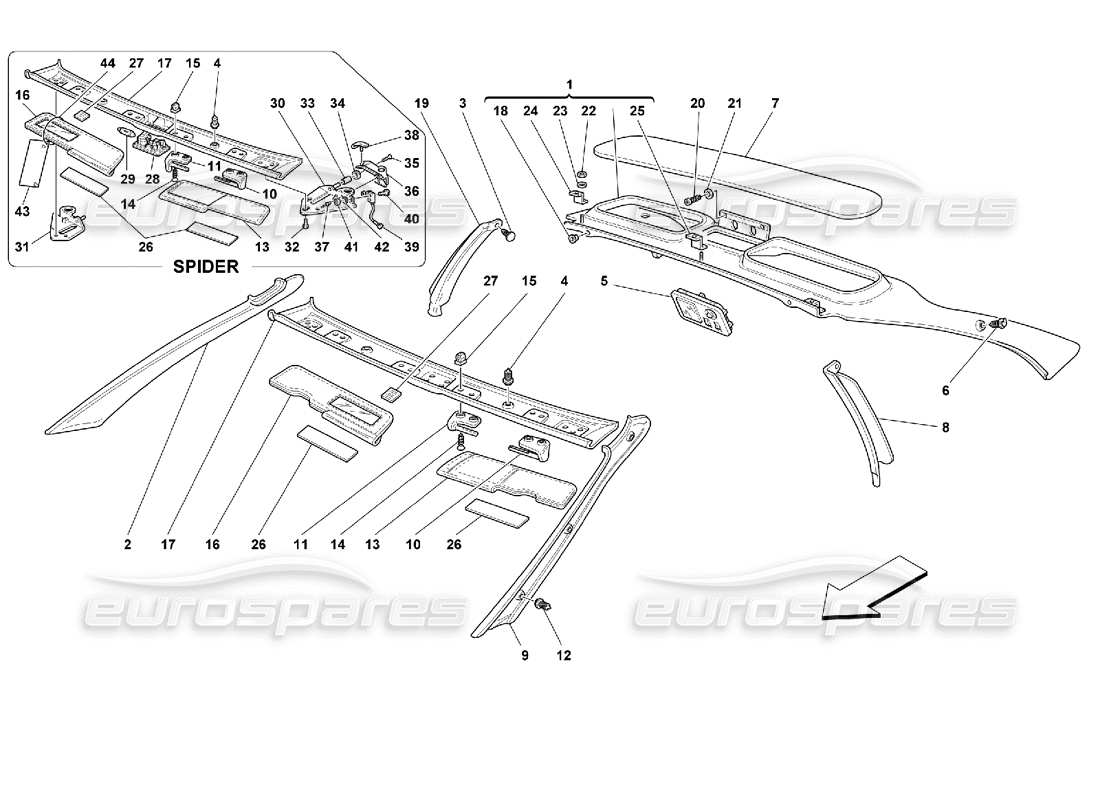 ferrari 355 (2.7 motronic) adornos de techo diagrama de piezas