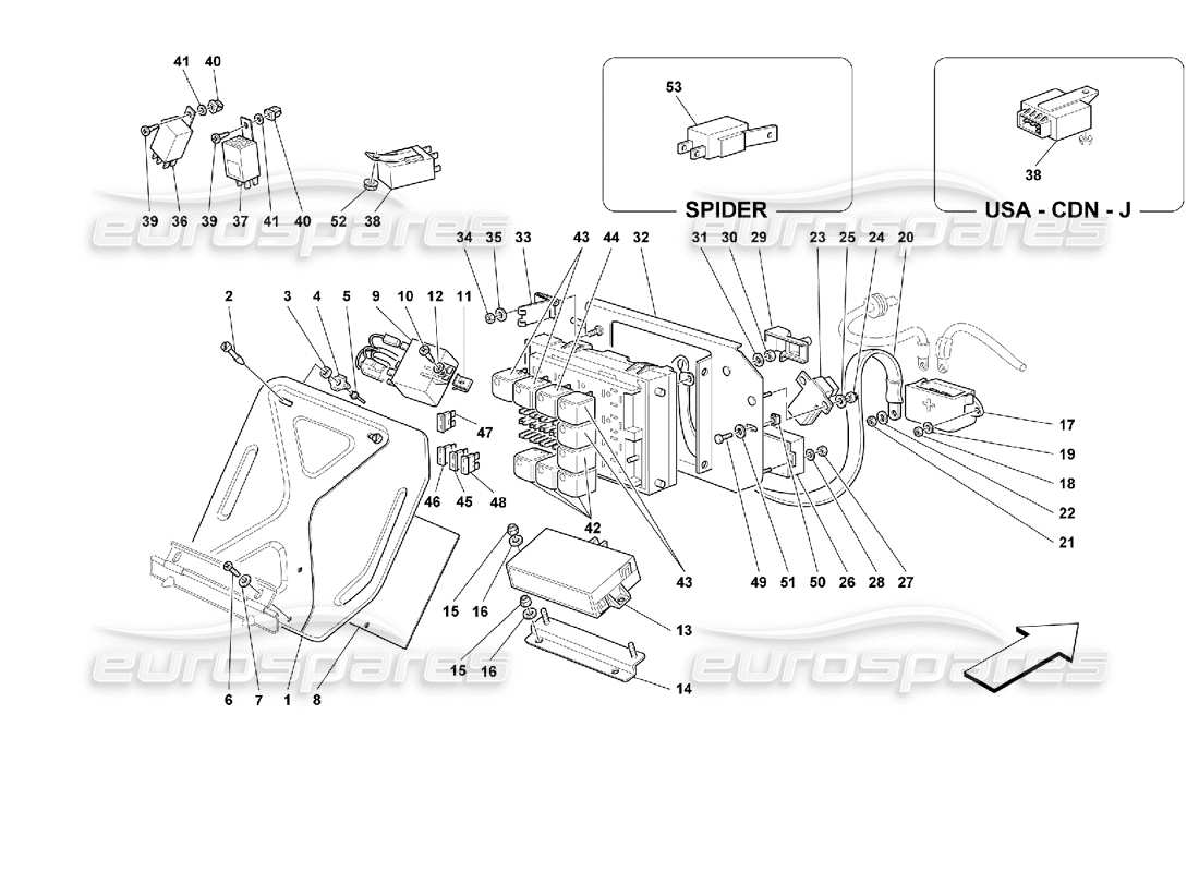 ferrari 355 (2.7 motronic) cuadros eléctricos - esquema de piezas del compartimento de pasajeros
