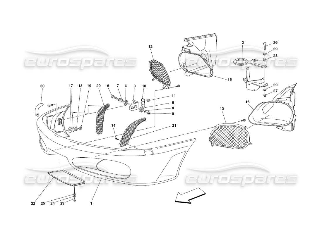 ferrari 430 challenge (2006) diagrama de piezas del parachoques delantero