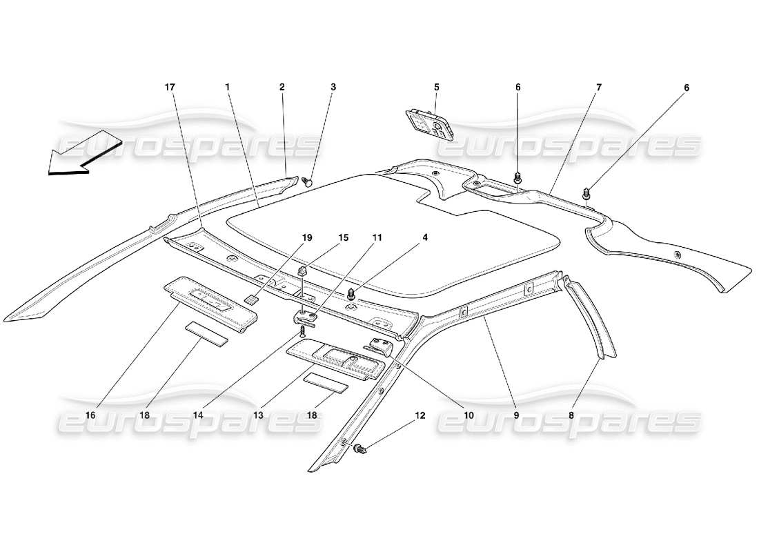 ferrari 355 (5.2 motronic) adornos de techo diagrama de piezas