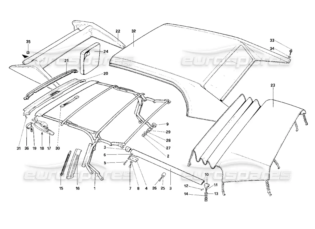 ferrari mondial 3.2 qv (1987) top - cabriolé diagrama de piezas