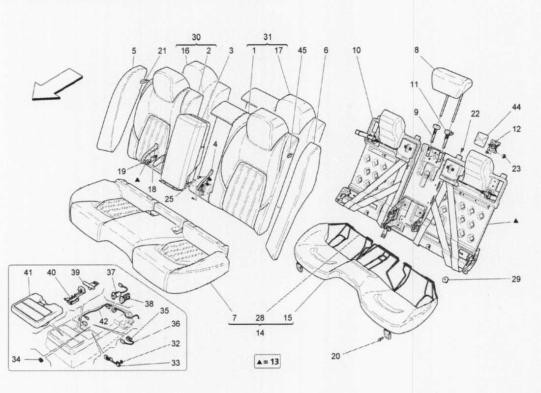 maserati qtp. v6 3.0 tds 275bhp 2017 asientos traseros: diagrama de piezas de los paneles decorativos