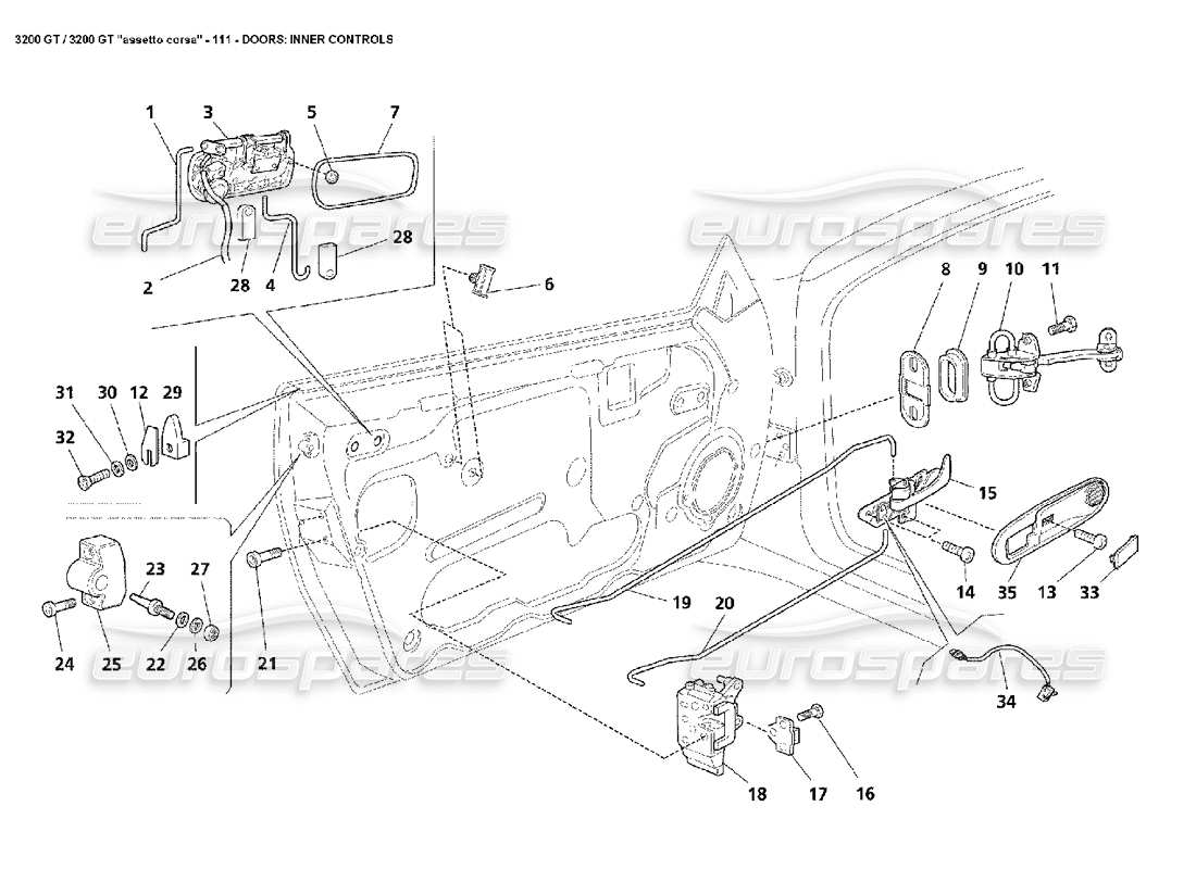 maserati 3200 gt/gta/assetto corsa puertas: controles internos diagrama de piezas