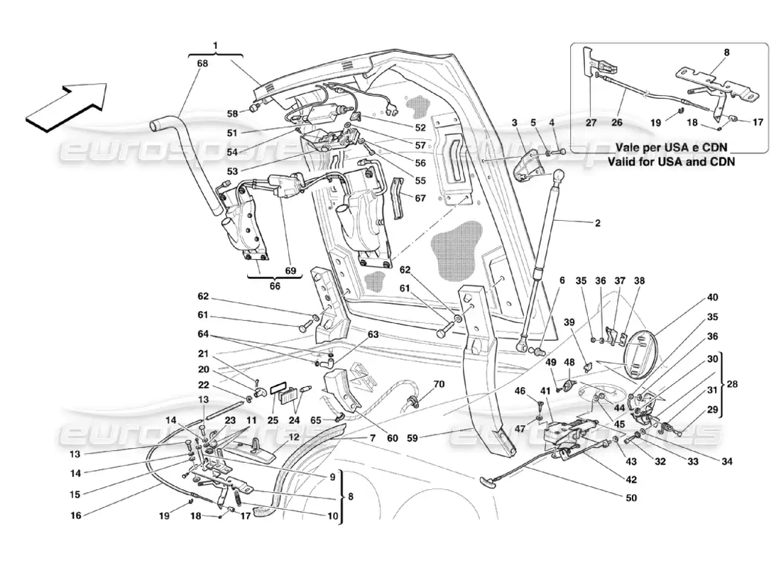 ferrari 575 superamerica puerta de maletero y tapa de gasolina diagrama de piezas