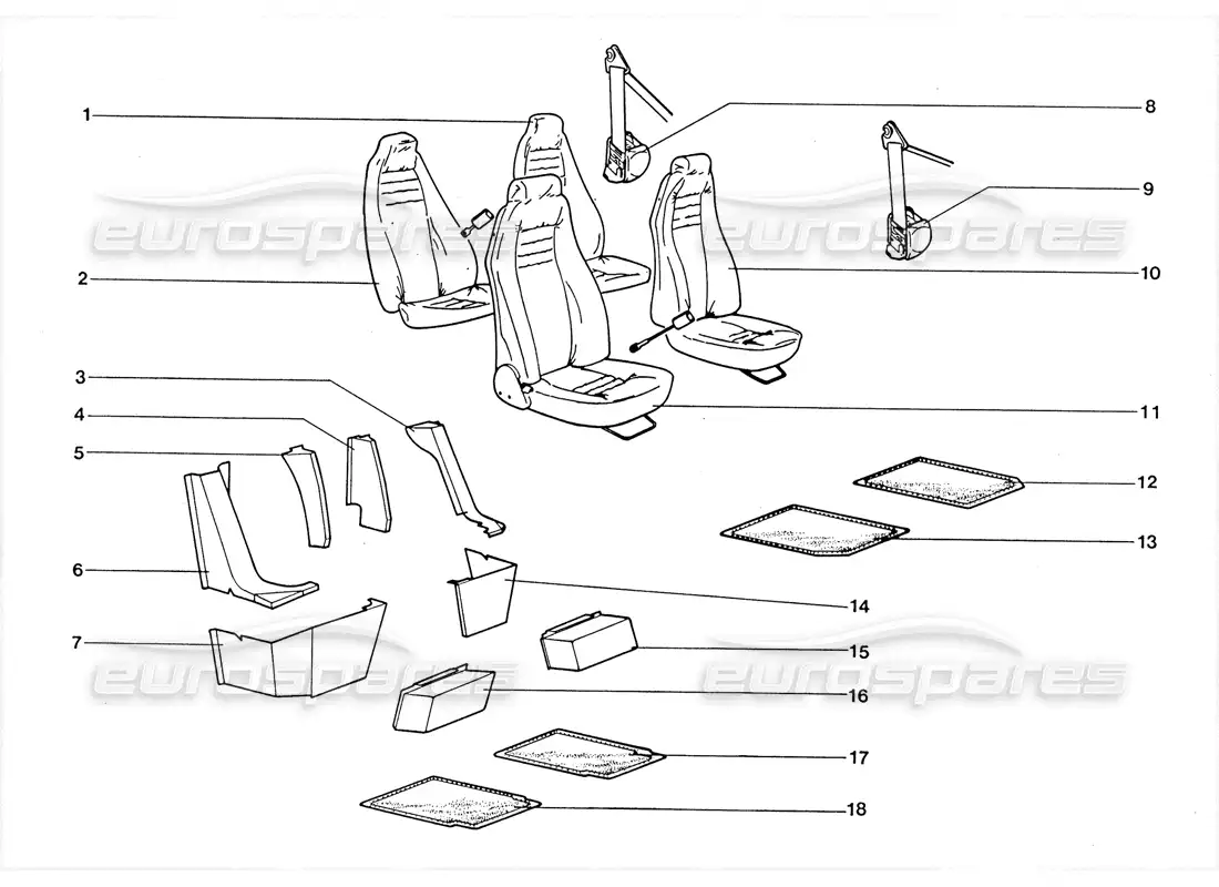 lamborghini lm002 (1988) asientos y alfombras diagrama de piezas