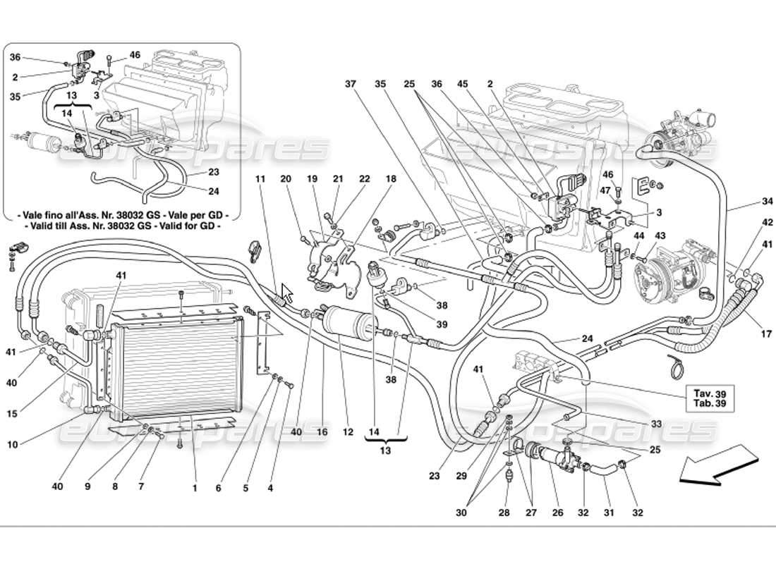 ferrari 360 modena diagrama de piezas del sistema de aire acondicionado