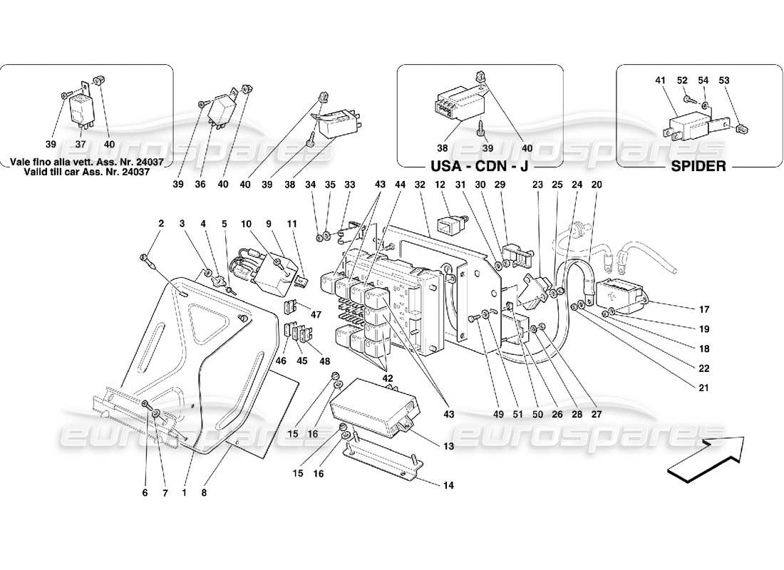 ferrari 355 (5.2 motronic) cuadros eléctricos - compartimento de pasajeros diagrama de piezas
