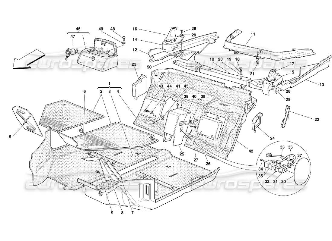 ferrari 355 (5.2 motronic) alfombras del habitáculo diagrama de piezas