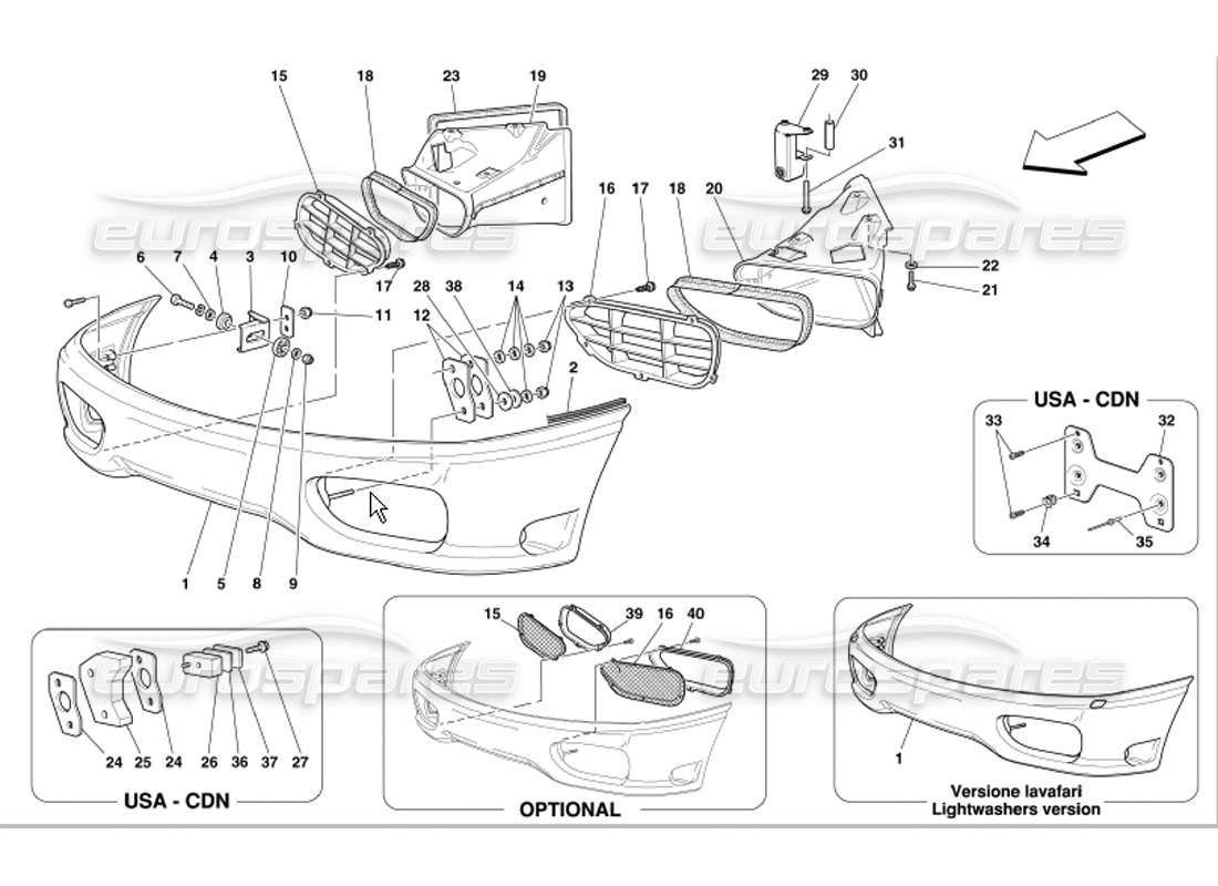 ferrari 360 modena parachoques delantero diagrama de piezas