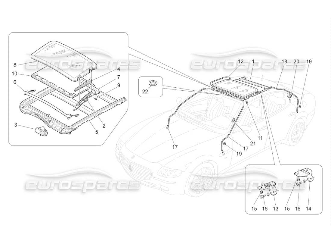 maserati qtp. (2008) 4.2 auto diagrama de piezas del techo corredizo