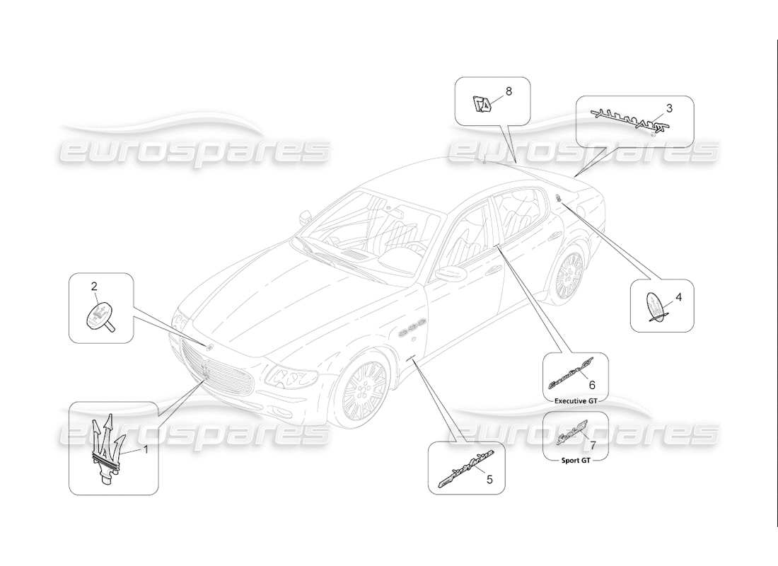 maserati qtp. (2006) 4.2 f1 diagrama de piezas de adornos, marcas y símbolos