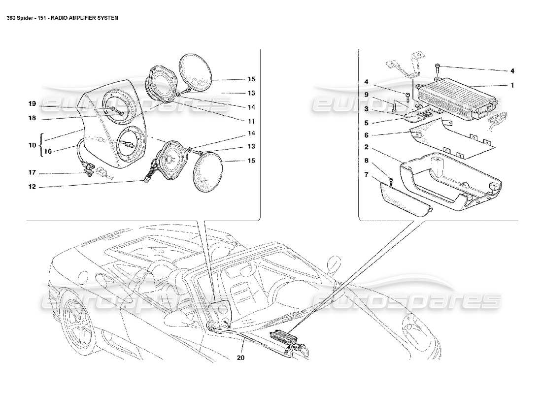 ferrari 360 spider diagrama de piezas del sistema amplificador de radio