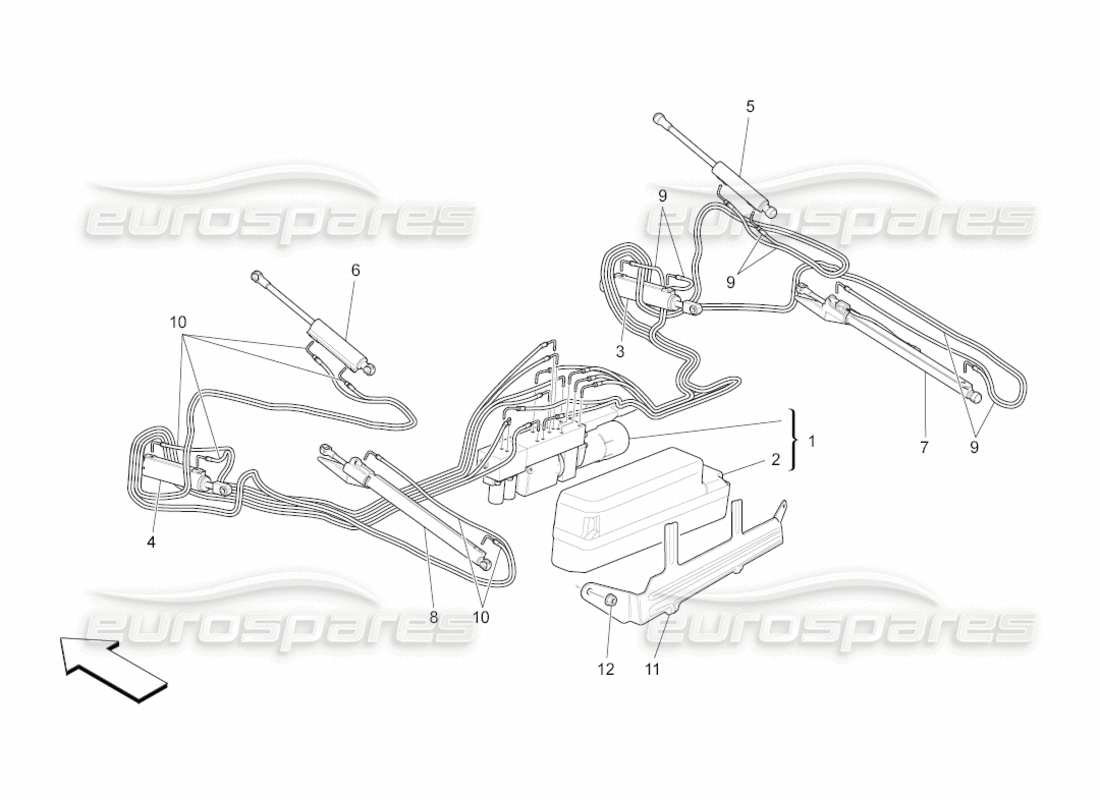 maserati grancabrio (2011) 4.7 capote eléctrico: diagrama de partes del sistema hidráulico