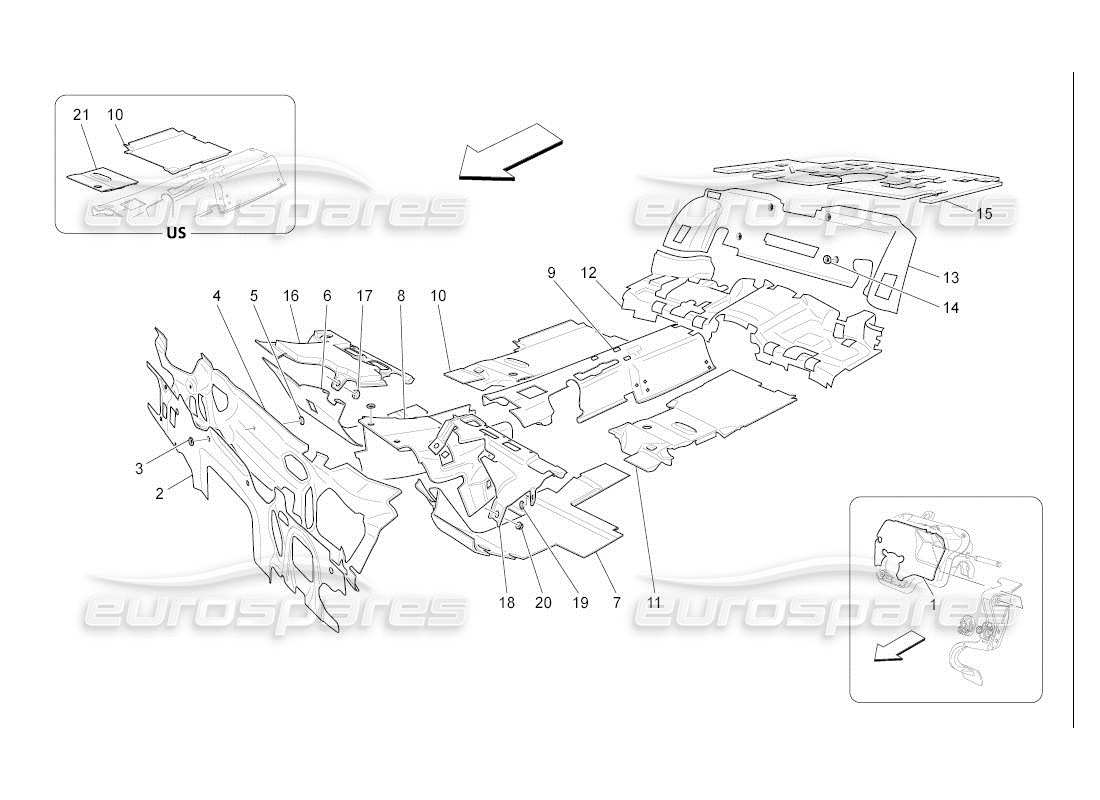 maserati qtp. (2007) 4.2 auto paneles de insonorización en el interior del vehículo. diagrama de piezas.