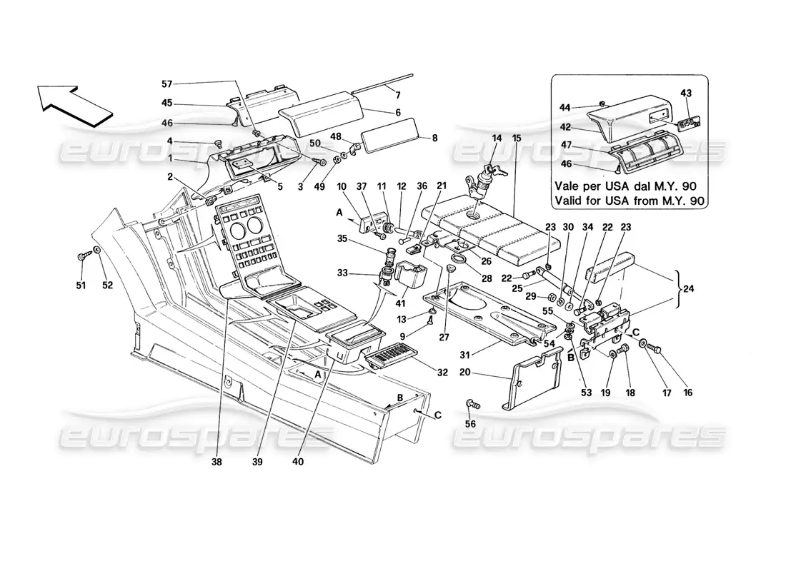 ferrari 348 (1993) tb / ts túnel - accesorios diagrama de piezas