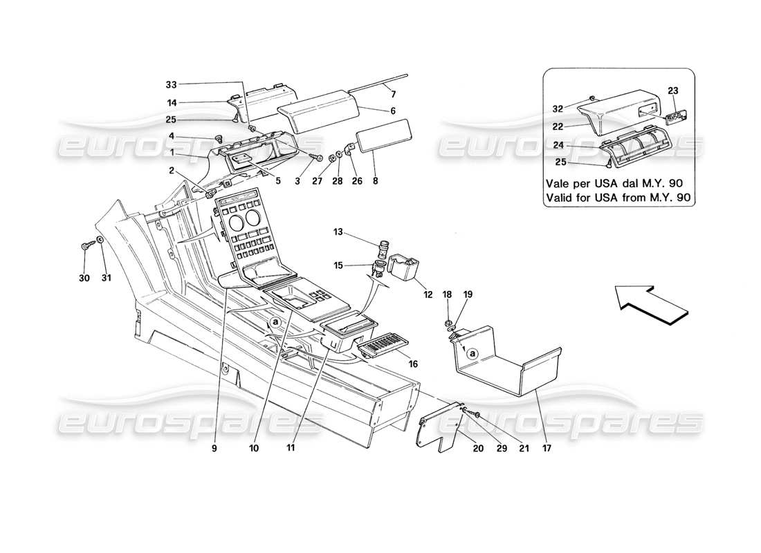 ferrari 348 (1993) tb / ts túnel - diagrama de piezas de accesorios