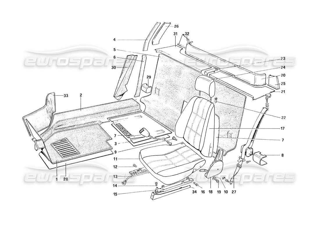 ferrari 328 (1985) interior trim, accessories and seats diagrama de piezas