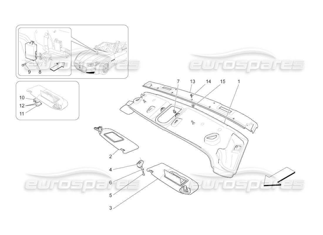 maserati grancabrio (2011) 4.7 diagrama de piezas de techo y parasoles