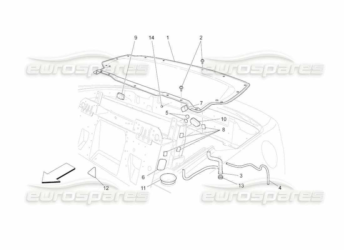 maserati grancabrio (2010) 4.7 capote eléctrico: diagrama de piezas de la carcasa superior