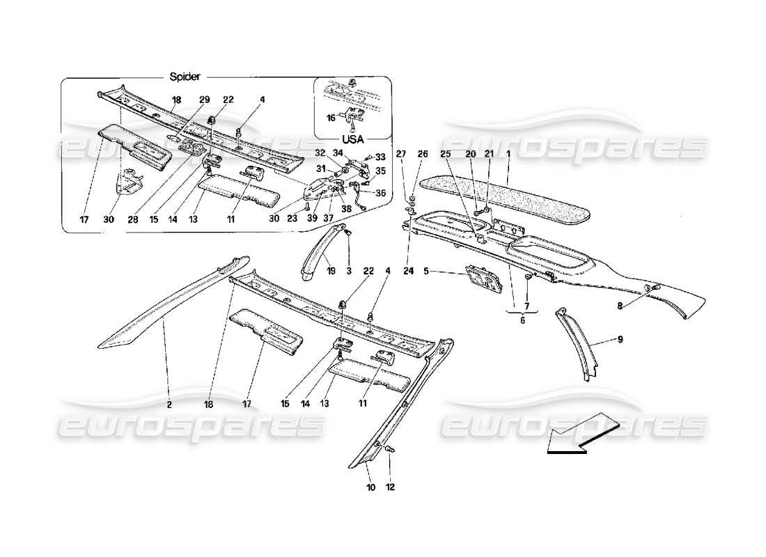 ferrari 348 (2.7 motronic) adornos de techo diagrama de piezas