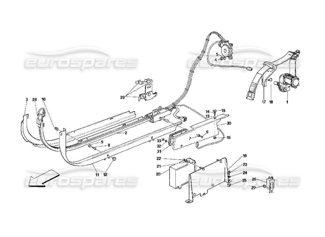 ferrari 348 (2.7 motronic) sistema de cinturones de seguridad pasivos diagrama de piezas
