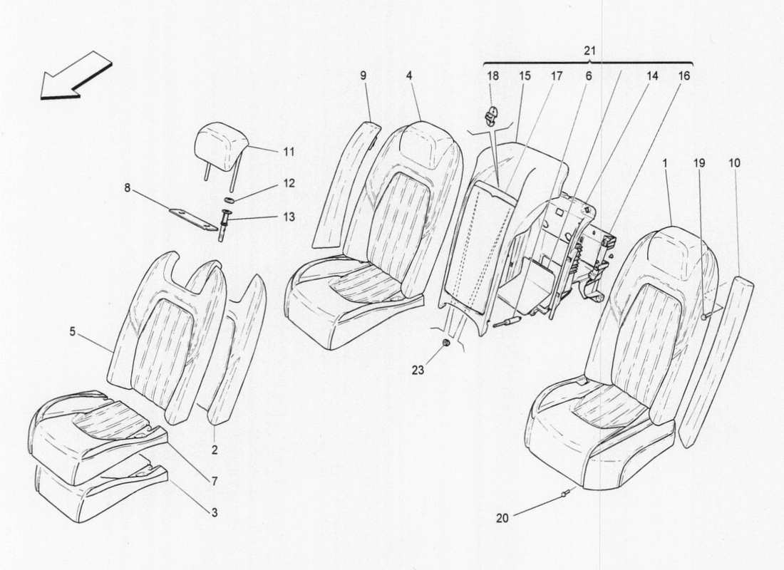 maserati qtp. v6 3.0 tds 275bhp 2017 asientos traseros: diagrama de piezas de los paneles decorativos